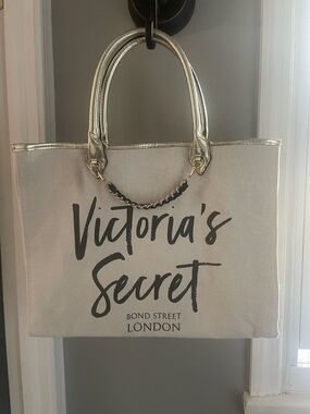 Victoria's Secret Gold-Trim Canvas Tote Bag